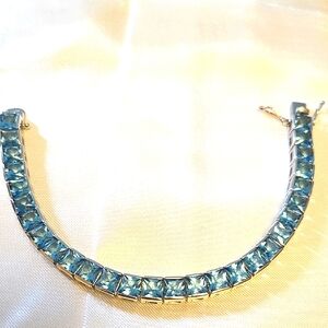 28 Swiss Blue Square Topaz, 925 Sterling Silver Bracelet
